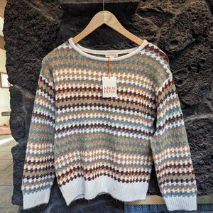 Knox Rose Striped Crew Neck Sweater - Cream, Brown, Blue, Gold